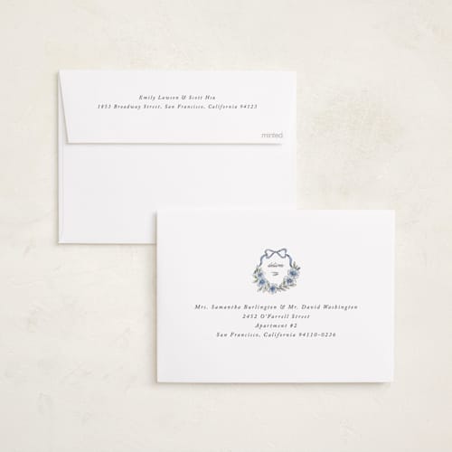 This is a cornflower graduation announcements with standard by Laura Hankins called floral crest printing on recycled smooth signature in standard