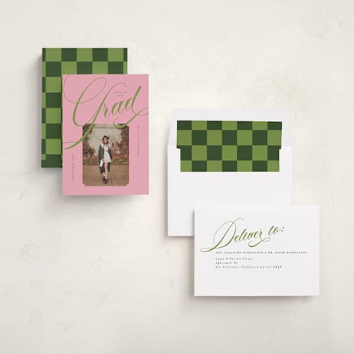 This is a strawberry matcha graduation announcements with standard by Vera Lim called bold.. printing on recycled smooth signature in standard