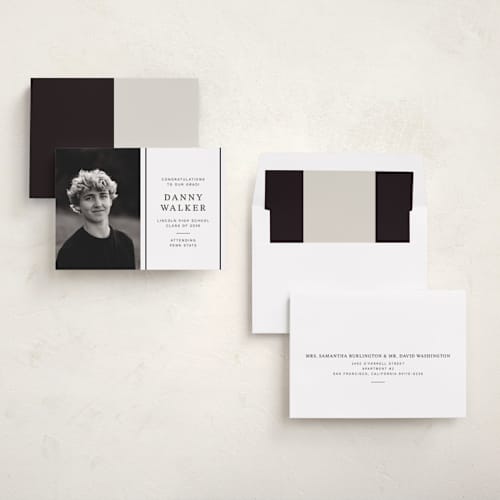 This is a paper graduation announcements with standard by Ani Somi called half and half printing on recycled smooth signature in standard