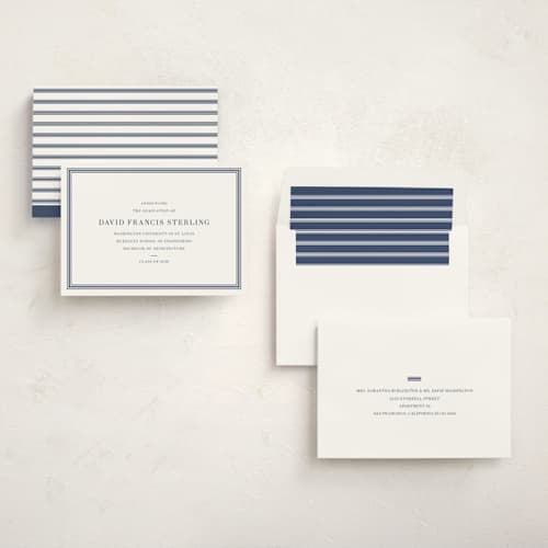 This is a navy graduation announcements with standard by Megan Davis called scholarly spirit printing on signature in standard