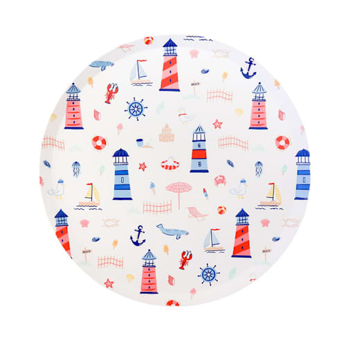 This is a multicolor party decorations by Jollity and Co called seaside large plates - set of 8 in standard