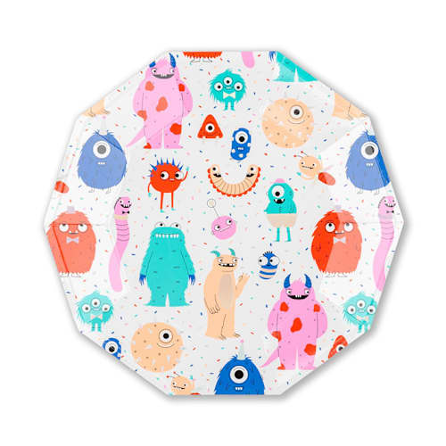 This is a multicolor party decorations by Jollity and Co called little monsters large plates - pack of 8 in standard