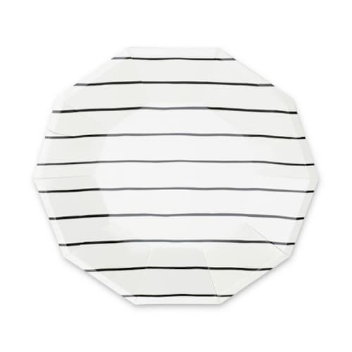 This is a black party decorations by Jollity and Co called ink frenchie striped large plates - set of 8 in standard