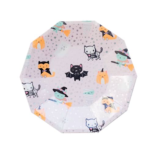 This is a purple party decorations by Jollity and Co called meowloween small plates - set of 8 in standard