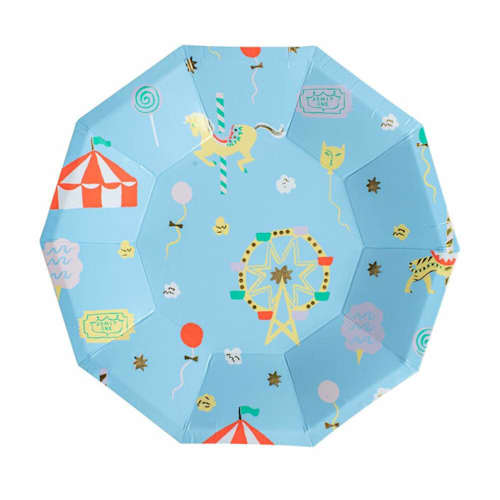 This is a multicolor party decorations by Jollity and Co called off to the fair small plates - pack of 8 in standard