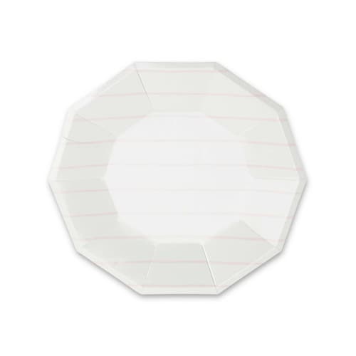 This is a pink party decorations by Jollity and Co called blush frenchie stripes small plates in standard