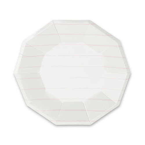 This is a pink party decorations by Jollity and Co called blush frenchie stripes large plates in standard