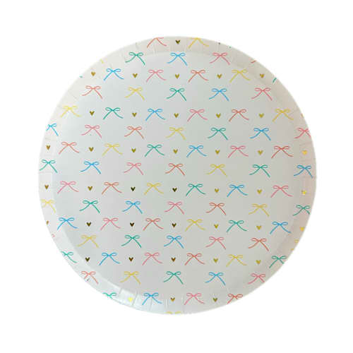 This is a multicolor party decorations by Jollity and Co called bows dinner plates - set of 8 in standard