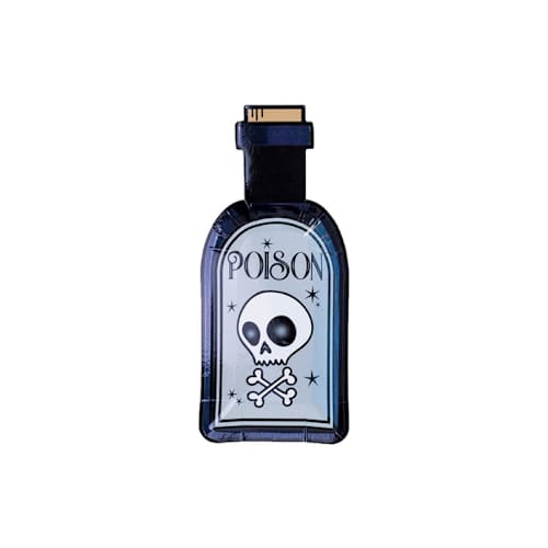 This is a black party decorations by Jollity and Co called "poison" bottle canapé plates - set of 8 in standard