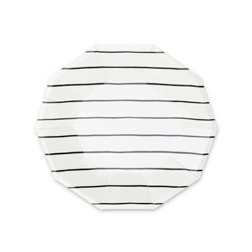 This is a black party decorations by Jollity and Co called ink frenchie striped small plates - set of 8 in standard