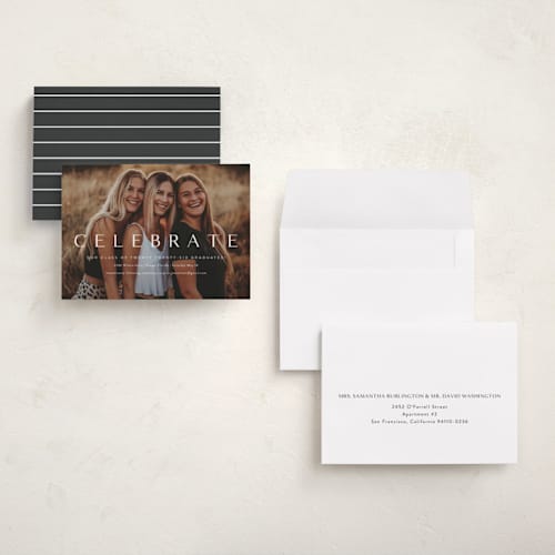 This is a cotton graduation invitations with standard by Kasia Labocki called celebration printing on signature in petite