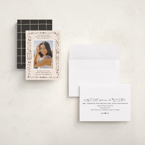 This is a sand graduation invitations with standard by Creo Study called iconic printing on signature in petite