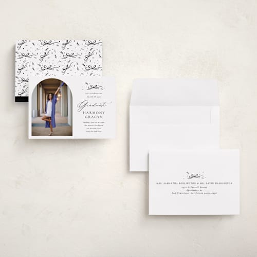 This is a quartz graduation invitations with standard by Becky Nimoy called arch photo printing on signature in petite