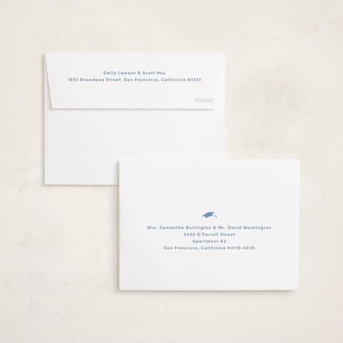 This is a country blue graduation invitations with standard by Inkblot Design called classically done printing on signature in petite