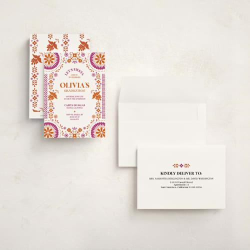 This is a gumdrop graduation invitations with standard by Eva Tadros called let's fiesta printing on signature in petite