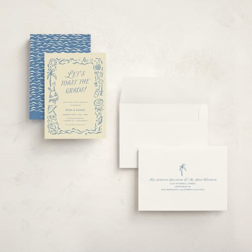 This is a sea graduation invitations with standard by Pati Cascino called on the coast printing on signature in petite