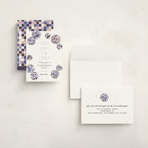 This is a skyline graduation invitations with standard by Corinne Malesic called disco fever printing on signature in petite