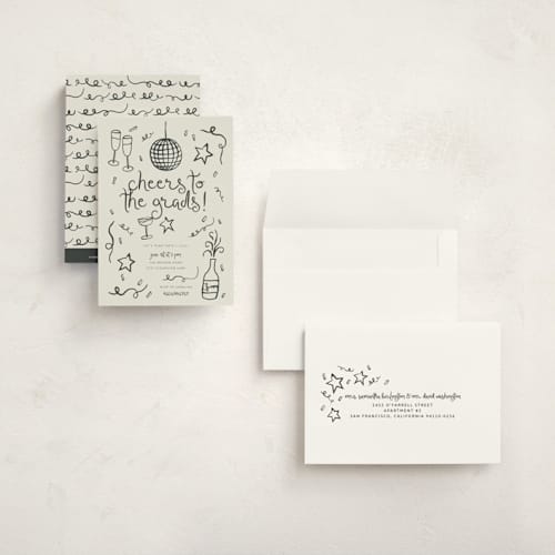 This is a chalkboard graduation invitations with standard by Kelly Watkins called new year cheer printing on signature in petite
