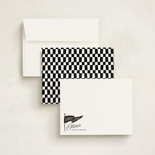 This is a licorice personalized stationery thank you cards with standard by Oscar and Emma - Karly Depew called vintage pennant printing on signature in 4.25x5.5