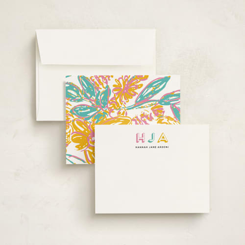 This is a bright personalized stationery thank you cards with standard by Inkblot Design called initial thoughts printing on signature in 4.25x5.5