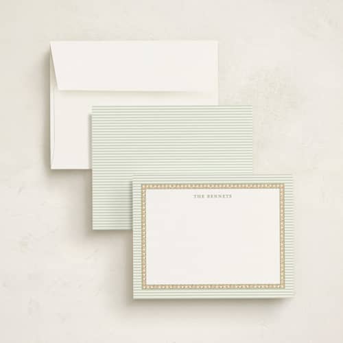 This is a pine personalized stationery thank you cards with standard by Bayberry Kate called woven pine printing on signature in 4.25x5.5