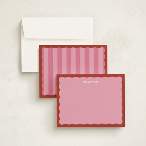 This is a raspberry personalized stationery thank you cards with standard by Helena Vitto called color wave printing on signature in 4.25x5.5