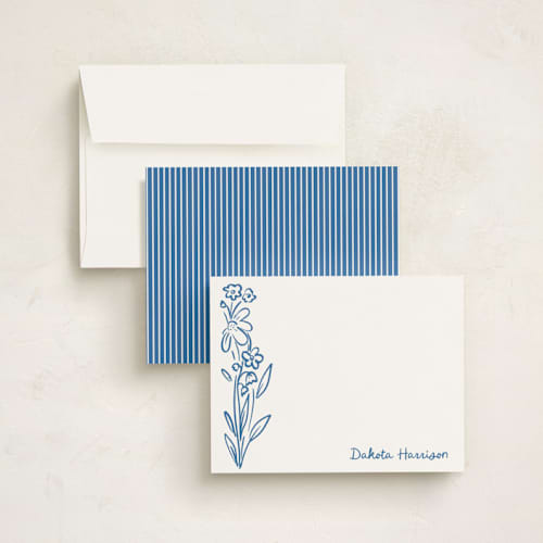 This is a cornflower personalized stationery thank you cards with standard by Jenna Holcomb called wildflower note printing on signature in 4.25x5.5