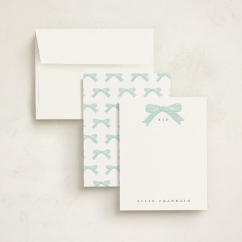 This is a robins egg personalized stationery thank you cards with standard by Paper Raven Co. called delicately printing on signature in 4.25x5.5