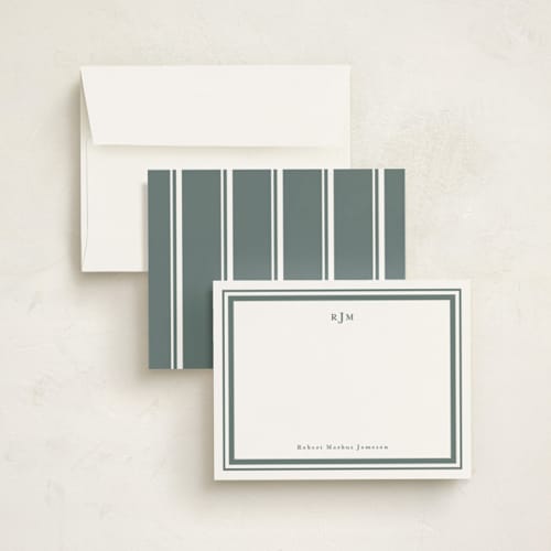 This is a vetiver personalized stationery thank you cards with standard by Tamara Hilje called elegant border printing on signature in 4.25x5.5