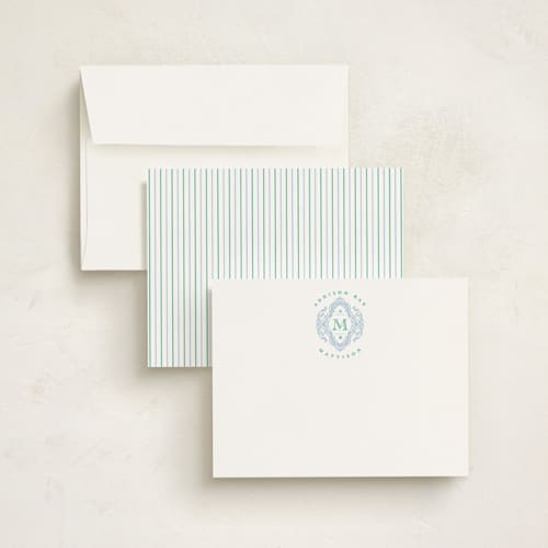 This is a periwinkle personalized stationery thank you cards with standard by Jenna Holcomb called stamped printing on signature in 4.25x5.5
