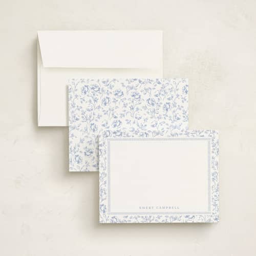 This is a sky personalized stationery thank you cards with standard by Robert and Stella called garden roses printing on signature in 4.25x5.5
