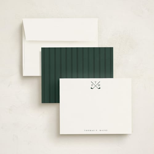 This is a forest personalized stationery thank you cards with standard by Stacey Meacham called golf pro monogram printing on signature in 4.25x5.5