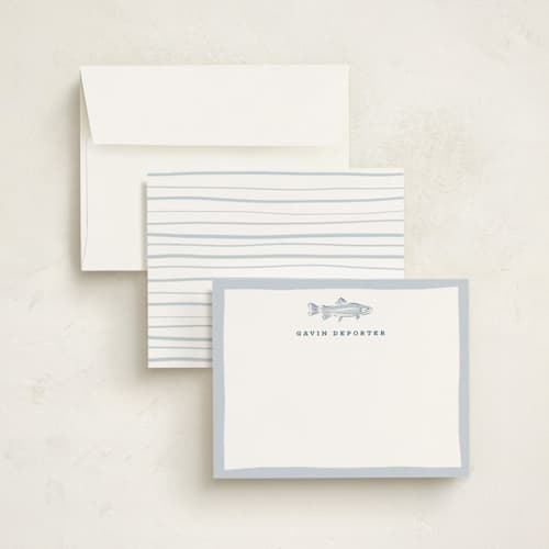 This is a river personalized stationery thank you cards with standard by Erin German called fishy printing on signature in 4.25x5.5