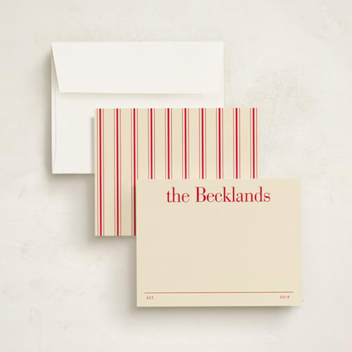 This is a apple personalized stationery thank you cards with standard by Baumbirdy called established date printing on signature in 4.25x5.5