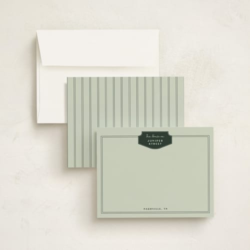 This is a olive personalized stationery thank you cards with standard by Kelly Watkins called classic badge printing on signature in 4.25x5.5