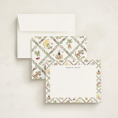 This is a garden personalized stationery thank you cards with standard by Sarah Knight called disney rabbit's garden printing on signature in 4.25x5.5