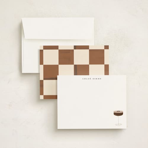 This is a chocolate personalized stationery thank you cards with standard by Baumbirdy called espresso martini printing on signature in 4.25x5.5