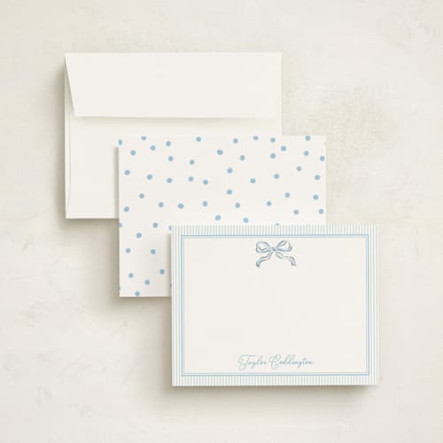 This is a sky personalized stationery thank you cards with standard by Helena Vitto called bow printing on signature in 4.25x5.5