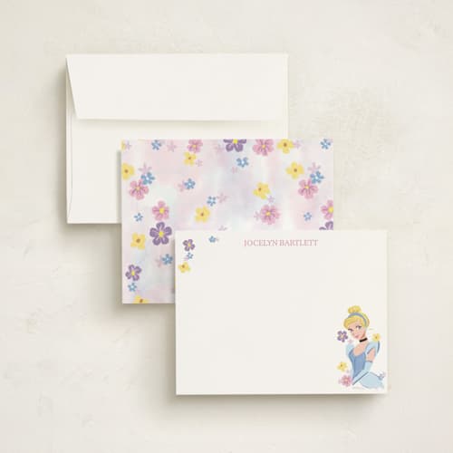 This is a cotton candy personalized stationery thank you cards with standard by Cass Loh called disney's cinderella friendship printing on signature in 4.25x5.5