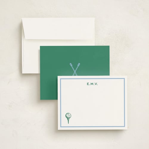 This is a light blue personalized stationery thank you cards with standard by Pati Cascino called nuance printing on signature in 4.25x5.5