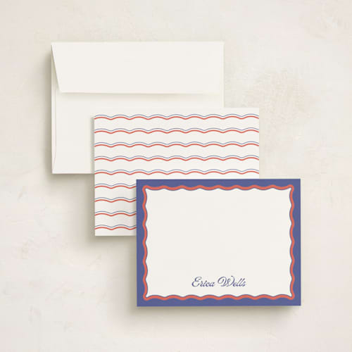 This is a ocean personalized stationery thank you cards with standard by Becky Nimoy called wavy two tone printing on signature in 4.25x5.5