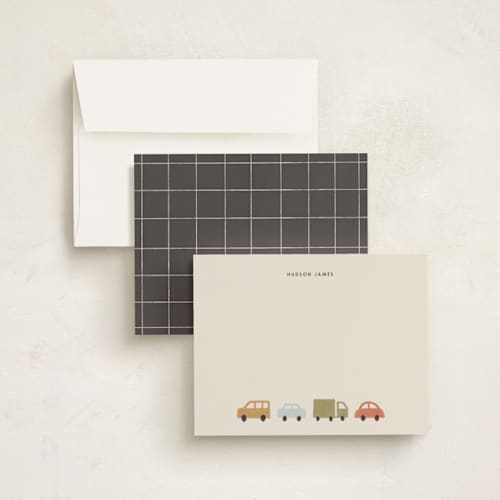 This is a sand personalized stationery thank you cards with standard by taylorVdesign called traffic jam printing on signature in 4.25x5.5