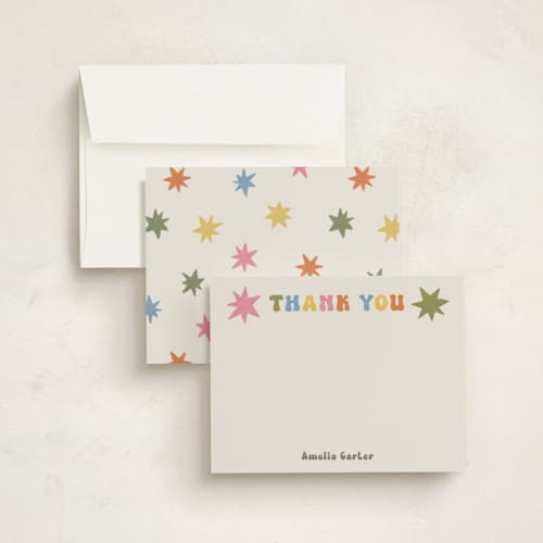 This is a soft retro personalized stationery thank you cards with standard by Sabrina Excene called thank you riso printing on signature in 4.25x5.5