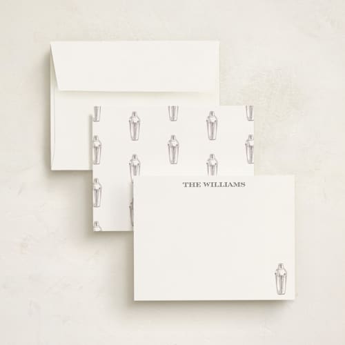 This is a coal personalized stationery thank you cards with standard by Baumbirdy called cocktail shaker printing on signature in 4.25x5.5
