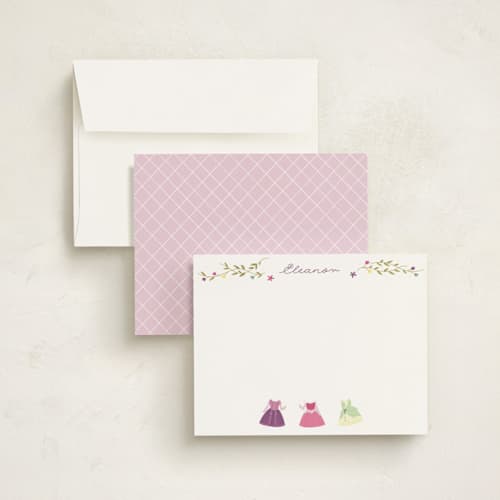 This is a silk personalized stationery thank you cards with standard by JeAnna Casper called princess party printing on signature in 4.25x5.5