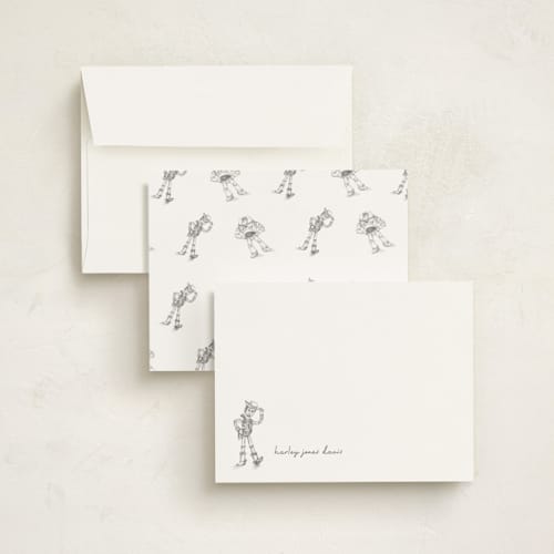 This is a cloud personalized stationery thank you cards with standard by Anna Black called pixar's woody in pencil printing on signature in 4.25x5.5