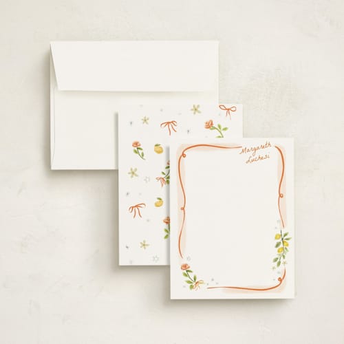 This is a flame personalized stationery thank you cards with standard by Pati Cascino called giardino printing on signature in 4.25x5.5