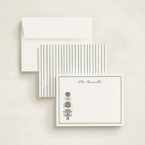 This is a forest personalized stationery thank you cards with standard by Jackie Crawford called hand illustrated topiary printing on signature in 4.25x5.5