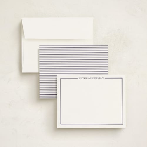 This is a darknight blue personalized stationery thank you cards with standard by The Social Type called gentleman printing on signature in 4.25x5.5