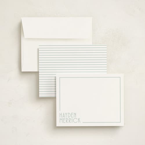 This is a mint personalized stationery thank you cards with standard by Angela Garrick called linear printing on signature in 4.25x5.5